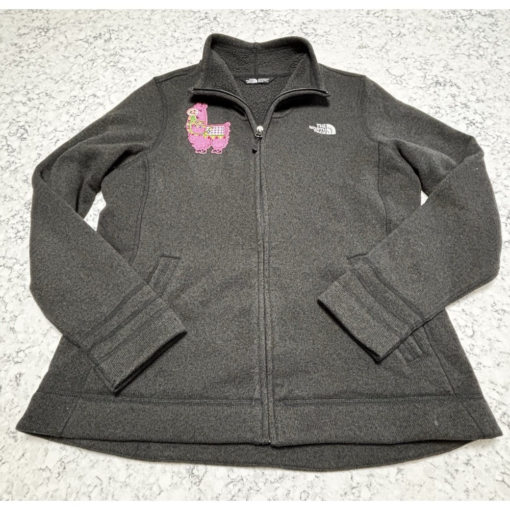 The North Face Womens XL Full Zip Fleece Jacket Gray Llama Patch Embroidered